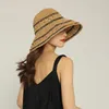 Hat de plage Femme Summer Panama Sacs de paille d'été Paille d'été ou bucquage en osier chapeau de soleil Soleil Stripe Sun Visor 240507