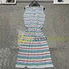 カラーストライプドレス夏の女性ニットスカートデザイナーレターノースリーブベストドレスレディーススリムニットドレス