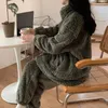 Frauen Nachtwäsche Winter Reißverschluss Pyjamas Set Women Loungewear Flanell Warm Hausanzüge Hauswear Ladies Plüsch Lounge Schlafkleidung