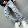 Mens Wear Ripped Straight Fit Jeans Streetwear Fashionable Blue Casual Social Hip Hop Party High Quality Denim Pants 240423