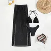 Frauen Badebekleidung Frauen Bikinis sexy Badeanzug mit Kleid hoher Through-durch-Strandbekleidung Push Up Bikini Set Neckholder Badeanzug Weibchen