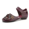 Casual Shoes Johnature 2024 Summer Flower Sandals Etnisk stil Handgjorda äkta läder mjuka enda bekväma kvinnors