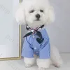 Casual Blue Striped Dog Shirt Fashion Dog Lapel Bow Blouse Designer Schnauzer French Bucket Thin Button Shirt
