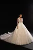 Gorgeous Sparkly Lace V-Neck Full Sleeves Ball Gown Wedding Dress Beading Pearls Appliques princess Bridal Gowns With Multi-layered Lace