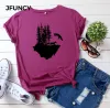 T-shirt Jfuncy Summer Cotton Women T-shirt Wolf Mountain Graphic print vrouwelijke tee Harajuku Casual t-shirt dame shirts tops