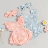 One-Pieces Baby Girls Rompers Clothes Summer Infant Newborn Girls Rainbow Print Sleeveless Cotton Linen Jumpsuits Headband Outfits