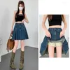 Scherma della gonna a pieghe di denim blu retrò per donne 2024 Summer in stile estivo High Waist A-Line Mini Skort Girl Jean Short