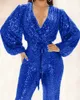 Kobiety Jumpsuits Rompers Lantern Slave Sequin Skocsuit z damskimi wysokim pasemkiem dekoltu Modne spodnie swobodne spodnie ogólne stałe kolor na wiosnę i lato Y240425