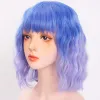 Perruques Buqi synthétiques courts bob wavy wigs pour femmes rose doré Blue Black Wig Bangs Lolita Cosplay Daily High