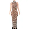 Stage Wear Sparkly Rhinestones Mouwess Long Dress Elegant Dark Mesh Vier Avond Wedding Prom jurk verjaardagsjurk Foto Wear D240425