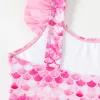 Badkläder nya flickor en bit baddräkt med strand kjol rosa sjöjungfru tryck flickor sommar badkläder barn baddräkter