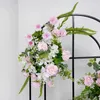 Dekorative Blumen Pink Rose Hyazinth Grüne Blumenblütenreihe Arrangement Hochzeit Kulisse Bogen Deco Tisch Herzstück Willkommenszeichen