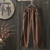 Kvinnors byxor 2024 Vintage Corduroy byxor Hösten lång avslappnad elastisk midja lös pantalon palazzo kvinnlig chic rovor