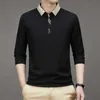 Herren T-Shirts Herren Langarm Turn-Down-Kragen Waffel T-Shirt Business Casual Contrast Line Polo Shirtl2425