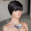 Peruki Kobiety ludzkie włosy chanxiu ludzkie włosy peruka krótka pełna maszyna zestaw słuchawkowy ludzki humanhair pixie cut