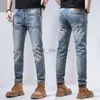 Дизайнерские джинсы для мужских джинсов мужская весенняя синяя синяя стройна маленькие ноги заканчивая тонкие бренды длинные брюки модные брюки