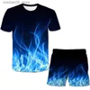 Kleidungsstücke modische Kinderkleidung Flammen Kleidung Set Summer Girls und Jungen T-Shirt+Shorts 2 Stück/Set 1-14 Jahre Casual Cool Q240425