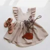 ガールズドレスリネンコットンガールズストラップドレスフリルレースキッズビーチドレスサマー幼児の女の子ボヘミアンスタイルの服0-6yrs Kleid/Robe H240425