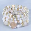 Brins 4 pièces Bracelets perlées étirées ensemble pour les femmes du cœur a réglable Charmes colorées Nouvelles bijoux de mode Stones en verre C1338