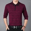 Men's Polos Men Polo Shirt Tops Long Sleeve For Spring Stripes Retro Vintage Casual Male Fashion Polyester 00719