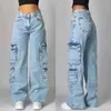 Kvinnors jeans streetwear mode ny multi-pocket tvättade baggy jeans män och kvinnor y2k hip-hop harajuku casual gotisk hög midja bred byxa 240423