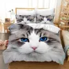 Set Cat Däcke Cover Set Girls Boys Sweet Blue Cat 3D Print Bedding Set Bold Blue Animal Double King Size Polyester Quilt Cover