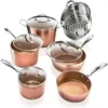 Ensembles de cuisine martelés en cuivre sans bâton 10 PC POS PANS PANS INDIEUR ACIER INDEMBRE ANDEMENT