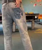 Designer Mens Jeans Lettera pantaloni stampati motociclette grafica slim fit hip hop streetwear abbigliamento in denim punk
