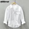 Casual shirts voor heren Japanse stijl witte shirt mannen Spring Street causaal los lonend patchwork gestreepte ontwerper jeugdmode kleding