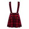 Skirts Women's Pleated Middle Waist Plaid Printing Button Womens Suspender Skirt Fashion Year Trend Dress Christmas