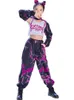 Scen Wear Modern Dance Performance K-Pop Stage Outfit Runway Show Wear Hip Hop Clothes for Girls Kids Jazz Dance Costume Black Purple D240425