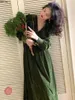 Casual Dresses Vintage V Neck Green Velvet French Elegant One Piece Party Prom Robe Spring Winter Women Slim Long Sleeve Vestidos