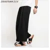 Herenbroek zomer dunne casual brede broek losse plus size Japanse mode hakama harajuku oversized broek Chinese stijl mannen rokbroek d240425