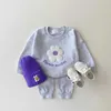 Kledingsets 2024 Babymeisjes Set Kid Nieuwe mode Sweet Flower Tops Sweatshirts en losse comfortabele katoenen broek 2pc peuter meisjes outfitsl2404