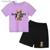 Kläderuppsättningar Childrens Machine Bear Printed Boys/Girls T-Shirt Kindergarten Top+Shorts 2P 3-13Y Birthday Present Casual Fashion Sunshine Set Q240425