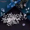 Bruiloft haar sieraden topqueen hp135 bruiloft haar kam bruids haar ornamenten kristal parel kralen haarclip haar accessoires handgemaakte vrouwen tiara d240425