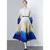 Casual Dresses Fashion Long Sleeve Pleated Dress Quality 5.5 M Oversized Organ Round Neck Lantern Vestidos Elegantes Para Mujer