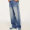 Мужские джинсы Man Man Spring Summer Classic Gansed Jeans Street Случайные брюки сплайсируют высококачественные тактические брюки мода с широкими широкими штанами 240423