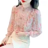 Bluzki damskie kwiatowy szyfon i topy koszulka z długimi rękawem wiosenne jesienne ubranie 2024 Chic Top Design Sense Blusas