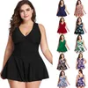 Women's Swimwear Sexy V-Neck Swimdress Tummy Control One Piece Skirt Swimsuit Plus Size Beachwear Bathing Suit