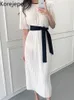 Robes de fête Korejepo Chic Femmes simples Couleur de contraste Vêtements plissés Été 2024 STRAPE TAILLE CLOST CLUS