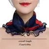 Fake Pearl Pendant Ruffle Lace Scarf Organza Neck Collar Chiffon Scarves Print Shiny Multifunctional Elastic Wrap 240417