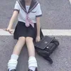 Kläder sätter japansk original Sailor Uniform Peach Leaf Short Sleeve JK College Style Lång veckad kjoldräkt
