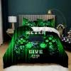 Uppsättningar Gamepad -täcke omslag Set Twin King Size Polyester Gaming Comporter Cover Gamer Decor för Teen Boys Green Neon Gamepad Bedding Set