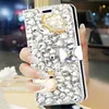 Casos de telefone celular Bling Diamond Rhinestone Flower Case para Samsung Galaxy S24 S23 Ultra S22 S21plus Caso Couro Flip Magnetic Carteira Capa 240423