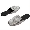 Womens tofflor Summer Mules Crystal Slingback Dress Flip Flop Female Designer Mary Jane Square Toe Flat Shoes Sandaler 240419