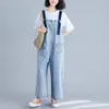 Dames jeans denim riembroek slabib jump suit volledige lengte voor vrouwen contrast overalls rompers retro big pocket los casual groot formaat