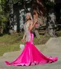 Fuchsia Velvet funkelnd lange Abend Zeremonie formelle Kleider für schwarze Mädchen Luxus Diamant Quasten Prom Geburtstag Gala Kleid Sheer Sheer