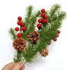 Decorative Flowers Christmas Simulated Pine Branch Red Fruit Needle Flower Arrangement Xmas Tree Decor 2024 Noel For Home