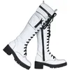 Boots Ins Round Toe High Heels Chaussures côté Zipper Femmes Couleur solide Lace Up Botines Para Mujeres Belt Bota féminina